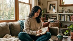 a woman journalling